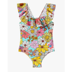 Girls One Piece Swimsuits Toddler Bathing Suit Little Kids Cute Swimwear Quick Dry Striped Ruffle Floral Size 9-10 Y
