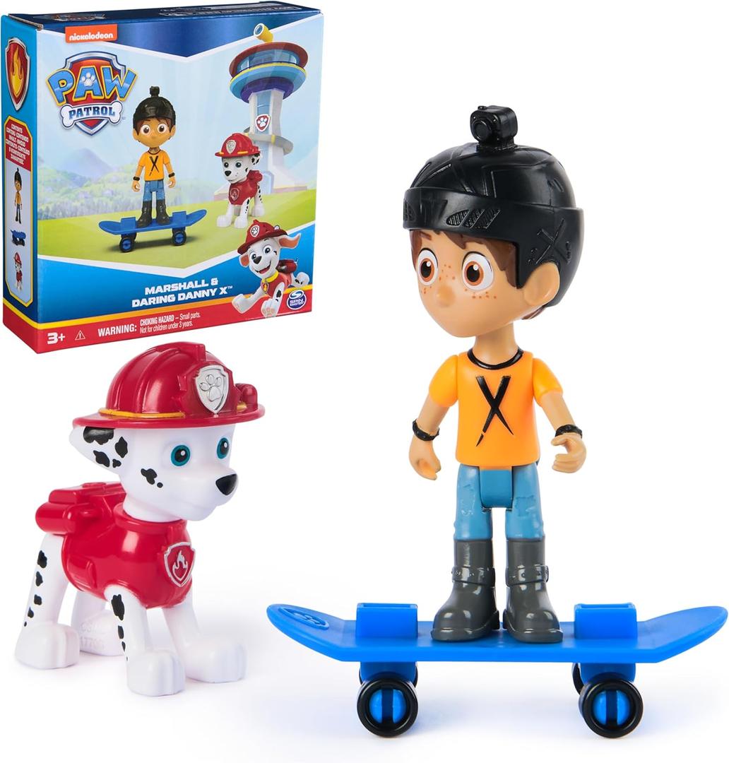 Paw Patrol Marshall & Daring Danny X Figures Set with Skateboard, Kids Toys for Boys and Girls Ages 3 and Up