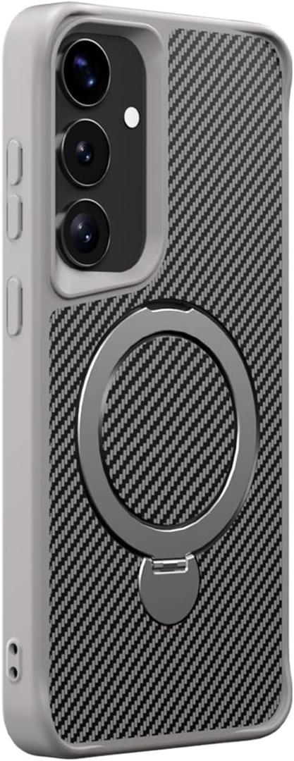 Designed for Samsung Galaxy S24 Ultra Case, Metal 360 Spin Magnetic Stand,Fit for MagSafe,Ring Holder,Carbon Fiber Pattern,Fully Drotected, for Women Men, Grey