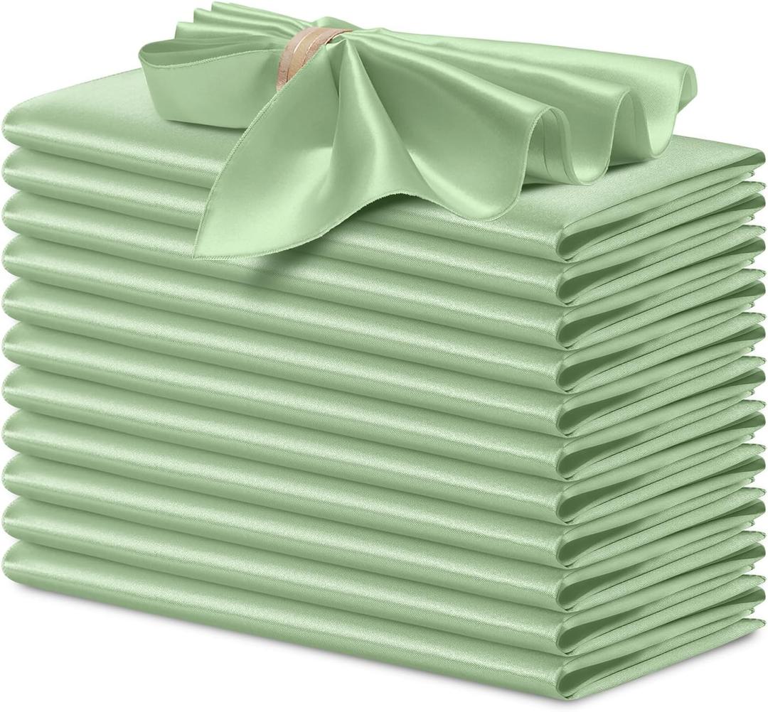 P Pothuiny 12 Pcs Silky Sage Green Satin Napkins 17 x 17 Inches, Square Smooth Wedding Dinner Napkins Satin Cloth Napkins Table Napkins for Banquet Party Restaurant Decor, Thanksgiving, Christmas
