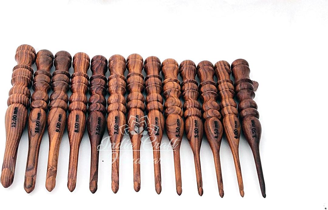 Hand-Carved Wooden Crochet Hooks - Rosewood Handle Crochet Hook Knit Craft Knitting Needle Weave Yarn/Best Gift - Ergonomic Soft Handle Crochet Hooks (Set of 13 PCS)