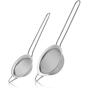 2 Pack Fine Mesh Strainers, Mini Stainless Steel Strainer with Handle for Kitchen, Metal Sieve Sifters for Straining Tea, Matcha, Cocktail, Juice and Coffee (8.6in 7.5in)