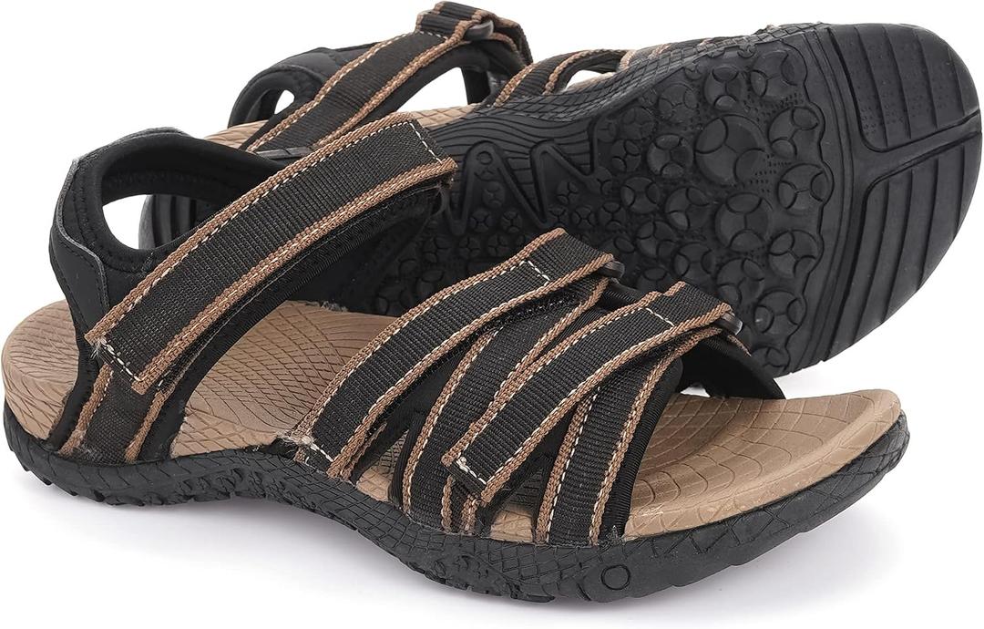 WHITIN Womens Hiking Sandals with Arch Support | Adjustable Hook and Loop Straps | Durable Sport Sandals for Outdoor Adventure (M)