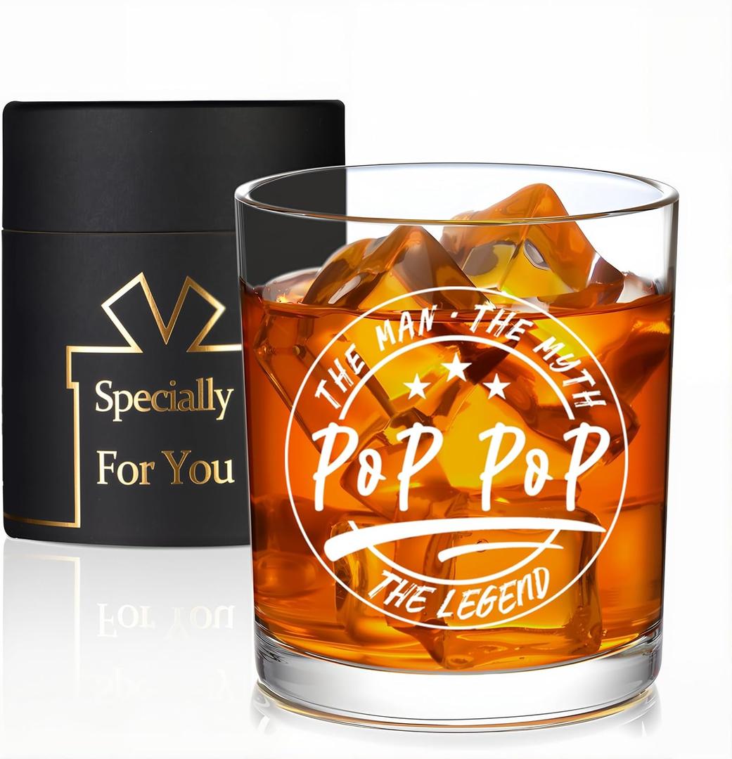 Pop Pop Gifts, Pop Pop The Man The Myth The Legend Whiskey Glass, Funny Gifts for Pop-Pop Grandpa Grandfather from Granddaughter Grandson 10 OZ Old Fashioned Glass with Gift Box