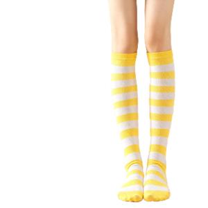 DOREMIYA Women's Knee length Striped Socks Outdoor Sports Dopamine Vitality Cute Music Festival Role Playing Program Performance White Yellow Socks (Yellow)