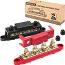 MOFEEZ Power Distribution Block Bus Bar, 4 x 5/16" Posts, 6 x #8 Screws Terminals, Max 48V 250A (Pair, Red & Black)