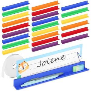 MJOGGOTT 24 Pcs Classroom Desk Name Plates Holder Index Cards Storage, School Classroom Office Desktop Helper and Park Station Tray Guard Panels Classroom Desk Organizer Water Bottle Holder