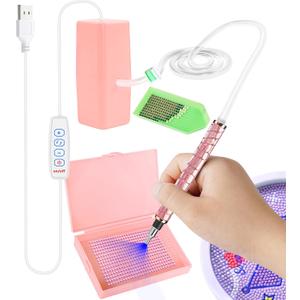 Electric Diamond Painting Pen, Diamond Art Pen, Wax-Free Vacuum Diamond Painting Pen, 3 Adjustable Suction Levels Diamond Art Pens Tools (Pink)