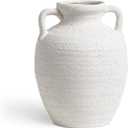 White Ceramic Vase with Handles, 9.5" Large Farmhouse Flower Vase - Rustic Centerpiece for Living Room, Bookshelf, Mantel, Entryway, Table & Wedding Home Decor (Rock Sand White)
