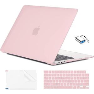 EooCoo Compatible with MacBook Air 13 inch Case M5 2026-2022 M4 M3 M2 Model A3449 A3240 A3113 A2681, Mac Air 13.6 inch Hard Shell & Keyboard Cover & Screen Film & Type-C, Matte Pink