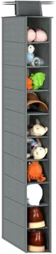 NEATJELAI Hanging Shoe Organizer 10 Tier Hanging Shelves for Closet Organizers and Storage System，Foldable Design, for Wardrobe, Baby Clothes Organization and Storage，Gray