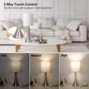 Touch Control Table Lamp, 3-Way Dimmable Bedside Lamp for Living Room, Modern Nightstand Lamp for Bedroom, Silver Table Lamp with White Shade, Desk Lamp for Dorm, Home, Office, 3000K LED Bulb Included