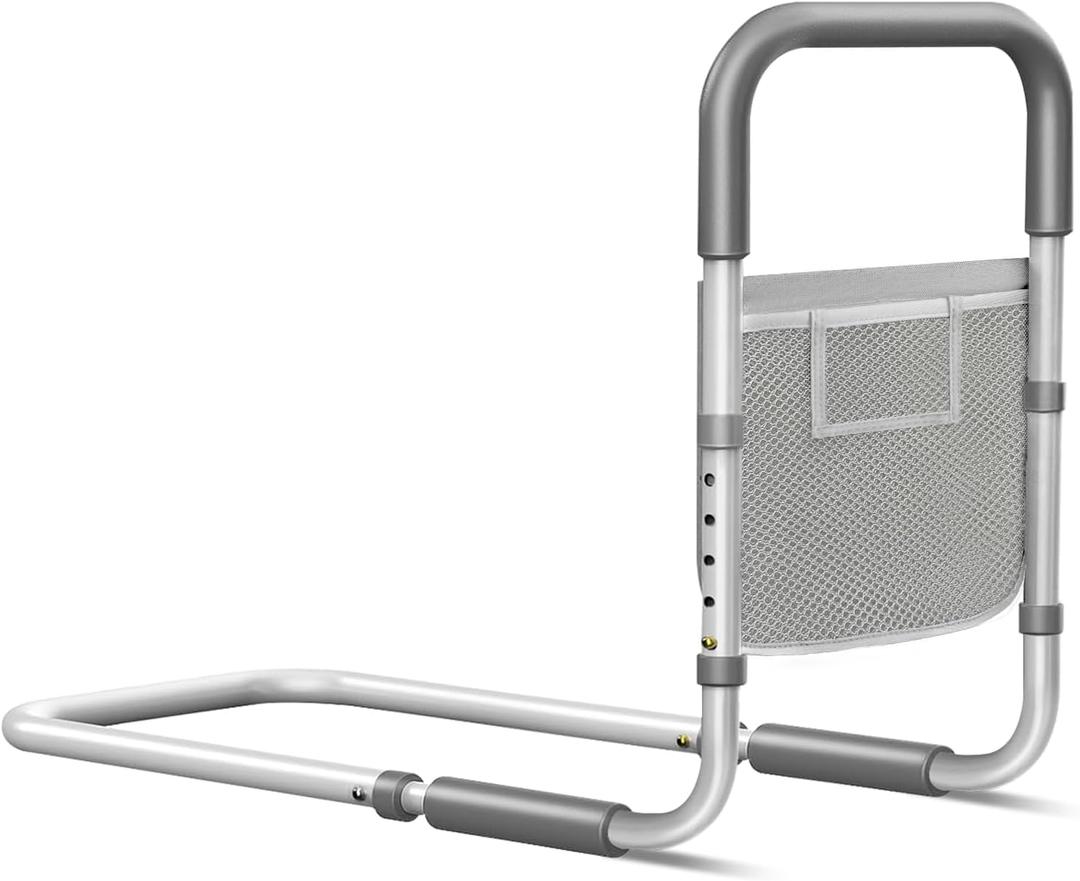Bed Rails for Elderly Adults Safety: Adjustable Bed Assist Rails for Seniors & Patients with Storage Bag - Bedside Rail Handle Support Bar Bed Guard Rails - Fits King Queen Full Twin Medium (Grey - Without Light)