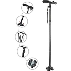 Walking Cane with LED Light for Seniors Men Women, Adjustable Folding Canes for Elderly, Ergonomic Handle & All Terrain Shock Absorbing Base, Walking Sticks for Indoor Outdoor Travel Hiking Support