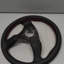 Universal 14 Inch Black Sports Racing Car 6 Bolts Genuine Leather Steering Wheel, Aluminum 3-spoke Steering Wheel with Horn Button