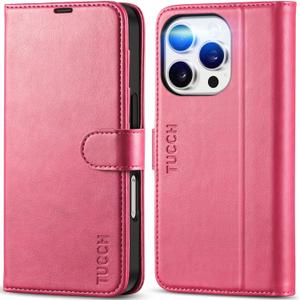 TUCCH Wallet Case for iPhone 16 Pro, Flip Wallet PU Leather Magnetic Protective Cover with [RFID Blocking] [4 Card Slots] Stand [TPU Interior Case] Compatible with iPhone 16 Pro, Hot Pink