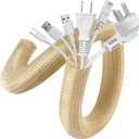 AGPTEK Cable Sleeve Cover, 2 Pack 5ft - 1.2 inch Desk Cord Organizer Cable Hider, Home Office Wire Management Computer TV Wire Loom Tubing, Pet Proof Cord Protector, from Cat Dog Chewing, Wood Color