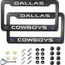 2Pack Carbon Fiber License Plate Frames for Cowboys, Black Aluminum Front & Rear Car Tag Holder Cover, Heavy Duty License Plate Bracket Car Accessories