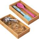 mDesign Wooden Bamboo Drawer Organizer - 12" Long Stackable Storage Box Tray for Kitchen Drawers/Cabinet - Utensil, Silverware, Spatula, and Flatware Holder - Echo Collection - 2 Pack, Natural Wood