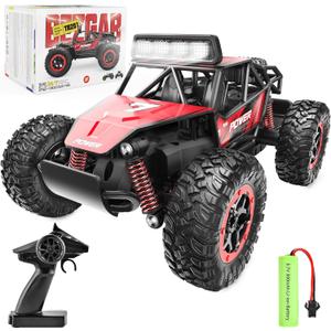 BEZGAR TB201 RC Cars-1:20 Scale Remote Control Car-2WD High Speed 20 Km/h Electric Toy Off Road Vehicle Monster Truck Crawler with LED Headlight and Rechargeable Battery for 8-12 Year Old Boys Girls (Red)