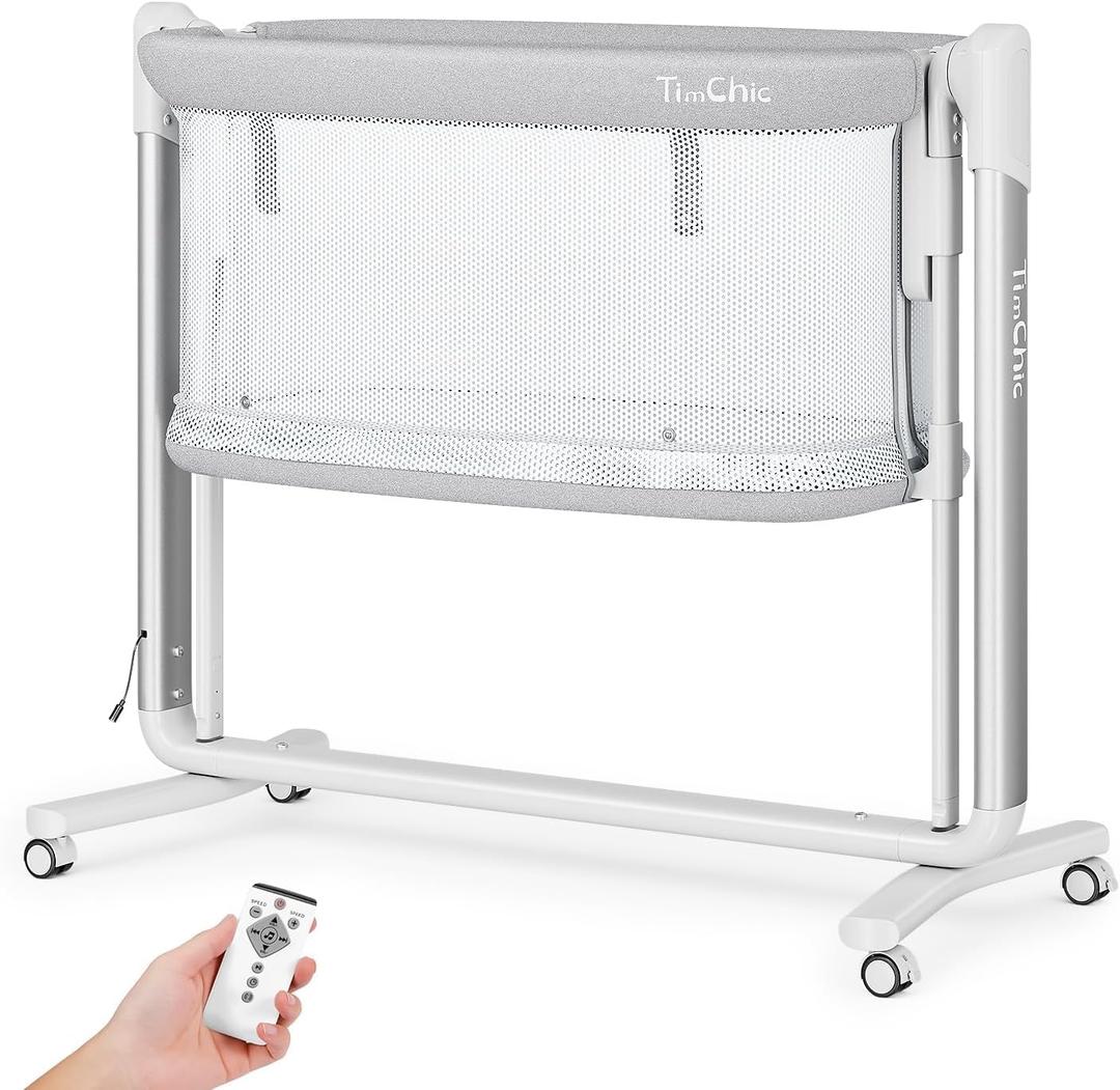 Electric Baby Bassinet, 7 Height Adjustable Rocking Bassinet for Baby, Auto Infant Crib with Timer, 12 Preset Melodies, Wheels, Smart Rocking Crib for Newborns, Gray
