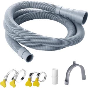 Elyfree Washing Machine Drain Hose, 5 Feet Flexible Washer Drain Hose Extension, Universal Dishwasher Drain Hose Extension Kits Corrugated Washer Hoses W/ 1 Hose 4 Clamps