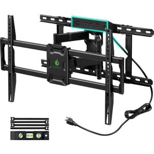 Greenstell TV Mount with Power Outlet, Full Motion Wall Mount for 47"-84" TVs, Swivel, Tilt and Extension Bracket with Dual Articulating Arms, Max VESA 600x400mm, Holds up to 132lbs