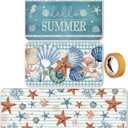3 Pcs Summer Beach Kitchen Rug and Mats Sets Coastal Starfish Seashell Floor Mat Non Slip Blue Nautical Ocean Decor Rug for Kitchen Home Sink Standing Farmhouse Laundry