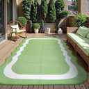 Uphome Outdoor Rug Waterproof 8x10, Large Reversible Green Scalloped Patio Plastic Straw Rugs, Foldable Modern RV Camping Outside Carpet Mat for Pool Back Yard Deck Picnic, 8 x 10 ft