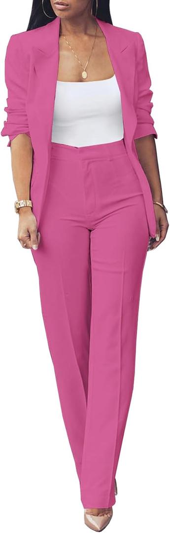 Tcremisa Women's Fashion Fall 2 Piece Pant Suit Dressy Long Sleeve Blazer and Slim Fit Pants Set Business Outfits (Large)