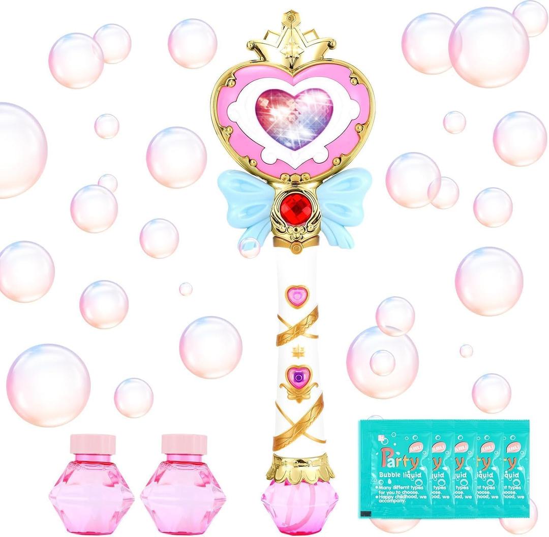Princess Automatic Bubble Wand Solution for Toddler Kid Toy Age 1 2 3 4 5 6 7 8 1yr Year Old Little Girl Gift Blower Machine Outdoor Juegos Juguetes Burbujas Niñas Easter Pink