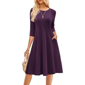 GRACE KARIN Fall Dresses for Women 2025 Casual 3/4 Sleeve Dress A Line Fit and Flare Midi Dress with Pockets, Size Large