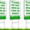 128 inch 3X Please Do Not Drive Or Park On Grass Double Sided Plastic Signs with Metal Wire H-Stakes - Stay Off Lawn Sign - No Parking on Grass - No Parking Private Driveway - Keep Off The Yard Sign