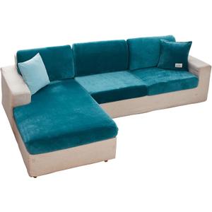 MIFXIN Velvet Stretch Couch Cushion Slipcover Sofa Cover 1 Piece Universal Elastic Sofa Seat Couch Cover Furniture Protector (Blue, Backrest Cover)
