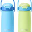 Fimibuke Kids Insulated Water Bottle with Straw Lid & Handle - 14oz BPA FREE 18/8 Stainless Steel Metal Tumbler Leak Proof Double Wall Vacuum Kids Cup Toddler Water Bottle for School Boys Girls (B4.Green & Blue)
