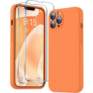 BossKiss Compatible with iPhone 13 Case, Premium Silicone Upgraded [Camera Protection] [2 Screen Protectors] [Soft Anti-Scratch Microfiber Lining] Phone Case for iPhone 13 6.1 inch - Bright Orange