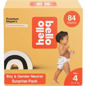 Hello Bello Premium Diapers, Size 4 (22-37 lbs) Surprise Pack for Boys - 84 Count, Hypoallergenic with Soft, Cloth-Like Feel - Assorted Boy & Gender Neutral Patterns