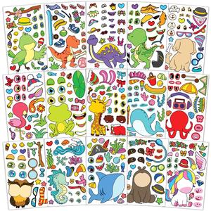 2 x 15 Sheets Make Your Own Animal Stickers for Kids Girls Boys Toddlers Create A Face Decal Large Print Pack Custom Waterproof Decals Party Favors Set Craft Sticker Books Supplies (Style 2)