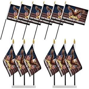 Probsin 250 Anniversary Stick Flag 6pcs America National Flag Eagle 250 Years of Freedom 1776-2026 250th Birthday Patriotic Signs Hand Held Flags for Room House Welcome Lawn Backdrop Parade