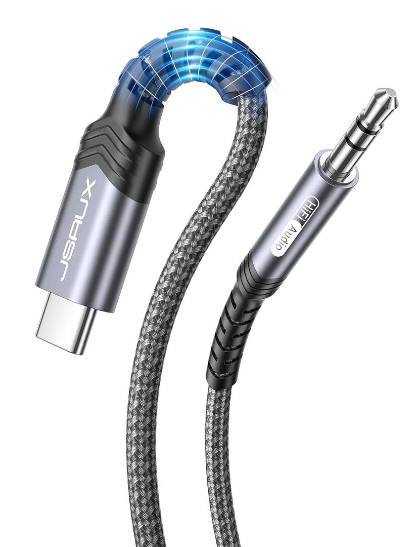 JSAUX USB C to 3.5mm Audio Aux Jack Cable [3.3ft], Type C Adapter to 3.5mm Headphone Stereo Cord Car Compatible with iPhone iPhone 16/15 Pro Max, iPad Pro, Samsung Galaxy S24 S23 Ultra, Pixel-Grey