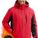 FREE SOLDIER Men's Waterproof Ski Snow Jacket Fleece Lined Warm Winter Rain Jacket with Hood Fully Taped Seams(Red Black, S)