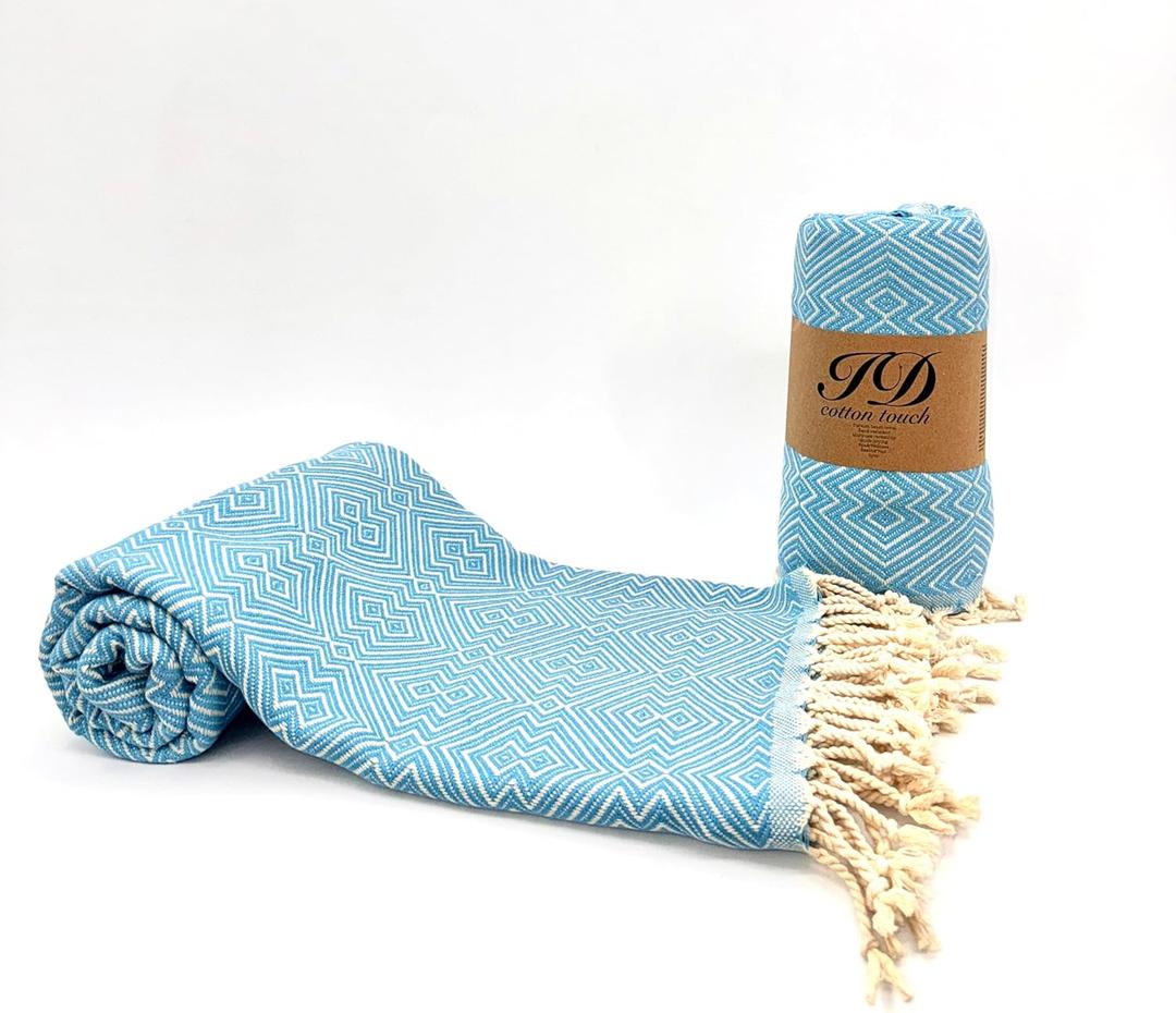 100% Cotton Turkish Beach Towels Great for Beach, Bathroom Towels Adult Travel Essentials Cruise Accessories Vacation Yoga Mat Soft Feel High Absorbent Sand Free Quick Dry (Atom Blue)