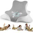 Reading Pillow for Bed, Lying, Leaning and Prone, Ergonomic Memory Foam Bed Wedge Pillow for Headboard, Chin & Back Support Pillows on Bedrest Couch Floor- Grey