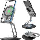 UCINNOVATE Cell Phone Stand for Desk, Adjustable Height and Angle Aluminum Charging Holder Dock for Magsafe Charger, Compatible with iPhone 15/14/13/12 Series[Charger Not Included] (Black)
