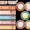 Groovy Hippie Voice Level Poster with 5 Pack Puck Lights Retro Hippie Class Noise Level Display Educational Management Supplies Noise Monitor for Teacher Must Haves Classroom Essentials Elementary