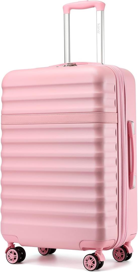Kono Medium Checked Luggage 24 Inch Expandable With Spinner Wheels, TSA Lock, ABS+PC Lightweight Travel Suitcase Larger And Lighter Capacity, Pink