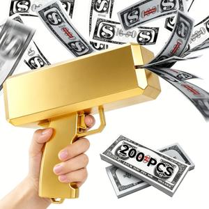Money Gun Shooter with Prop Money 200PCS, Make It Rain Money Gun for Parties, Weddings, Birthdays, Halloween & Christmas, Cash Cannon for Real Money, Coupons, Flyers