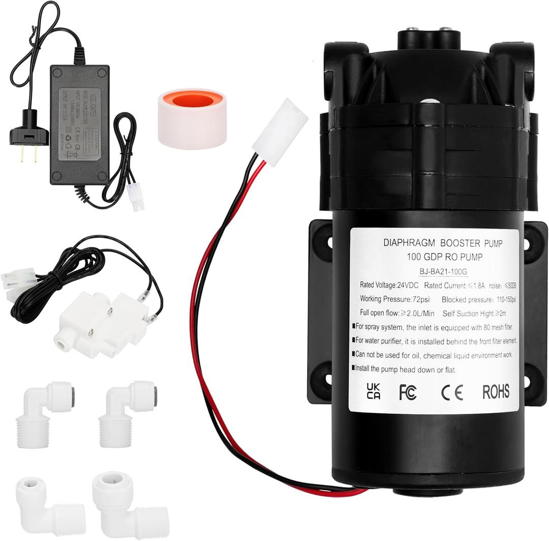 6800 Booster Pump Kit, Suitable for Household Reverse Osmosis Water Filtration System Standards or Manifolds up to 100 GPD,Bring a High-Voltage Switch