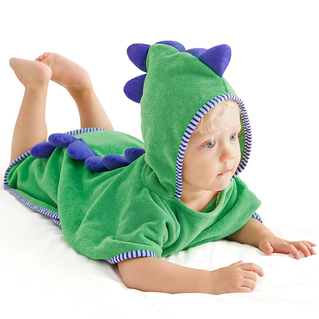 Touchat Hooded Baby Towels, Baby Bath Towels with Hood for Toddler Infant Newborn,Bathrobe for Kids 0-4 Years,Large and Super Absorbent Toddler Towels for Baby Boy Girl, (Dinosaur, 35.1" x 35.1")