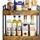 KLM Countertop Coffee Station Organizer, 2 Tier Wooden Shelf for Coffee Bar Accessories, Condiment Storage Caddy for Kitchen, Bathroom Counter Organizer, Home, Office - Brown